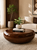 Modern Rounded Wooden Coffee Table – Luxury Oval Center Table for Living Room