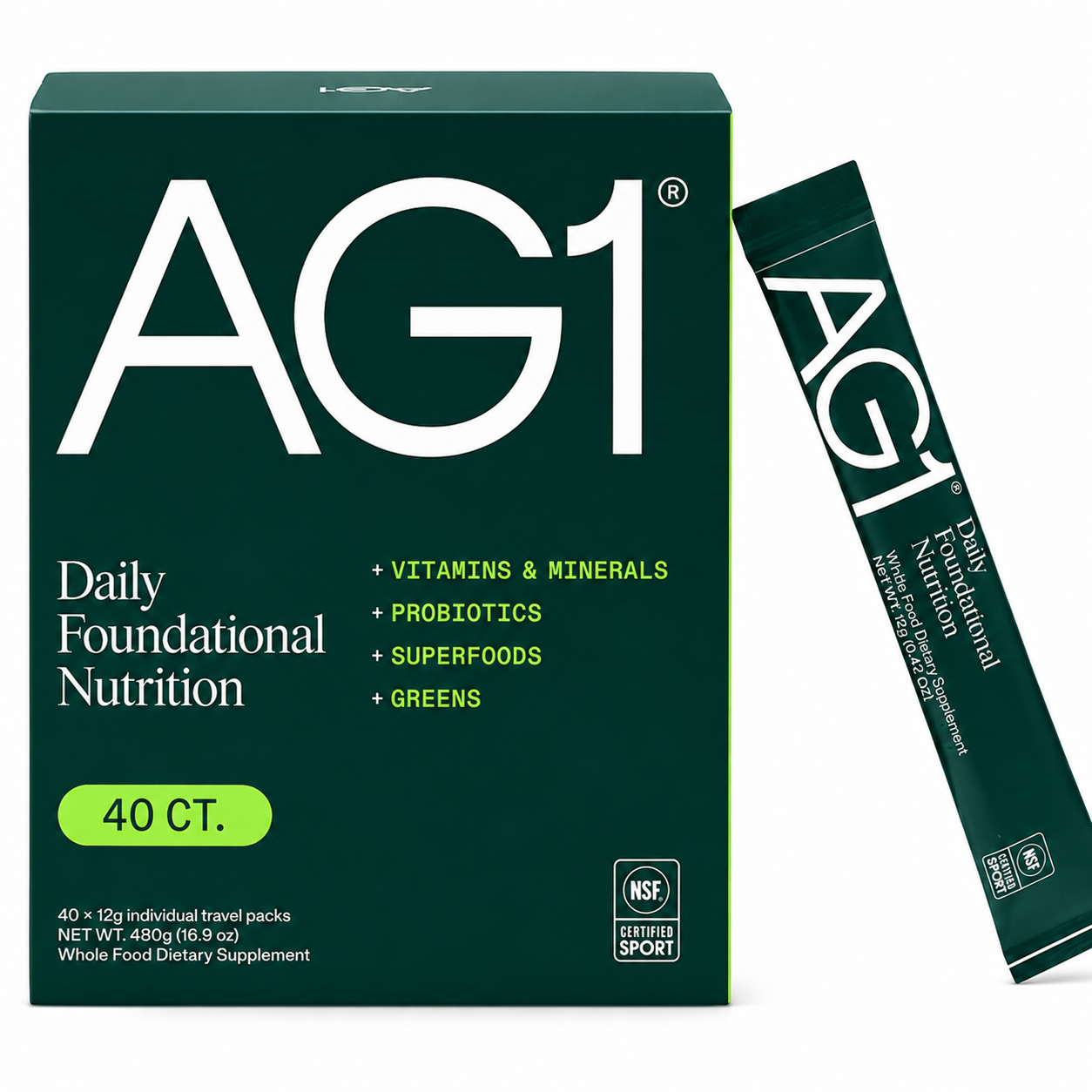 AG1® Daily Foundational Nutrition – 40 Travel Packs | Vitamins, Minerals, Probiotics, Superfoods & Greens